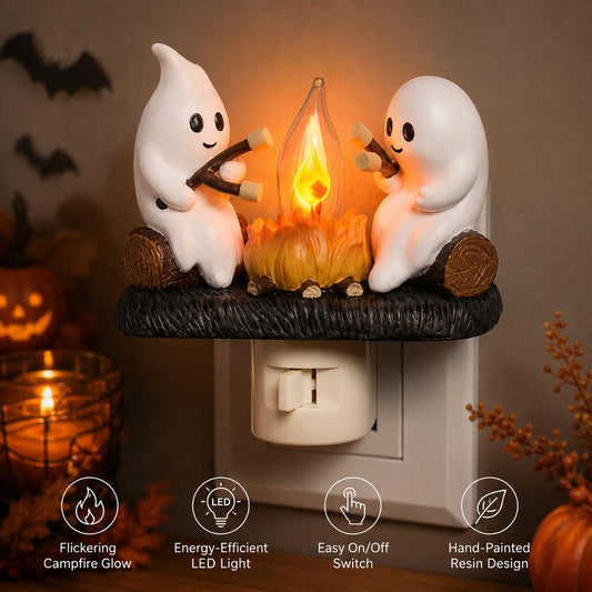 3D Flickering Campfire Plug-In Night Light, Halloween & Christmas Character LED Nightlight