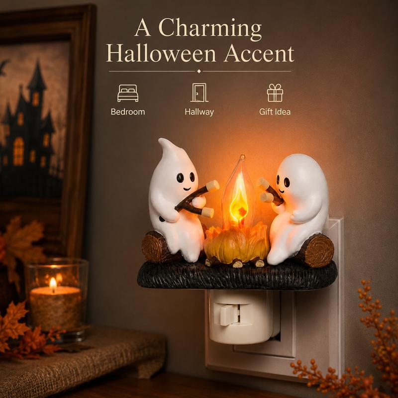 3D Flickering Campfire Plug-In Night Light, Halloween & Christmas Character LED Nightlight