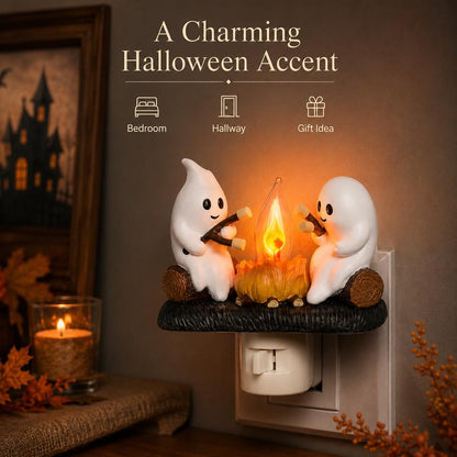 3D Flickering Campfire Plug-In Night Light, Halloween & Christmas Character LED Nightlight