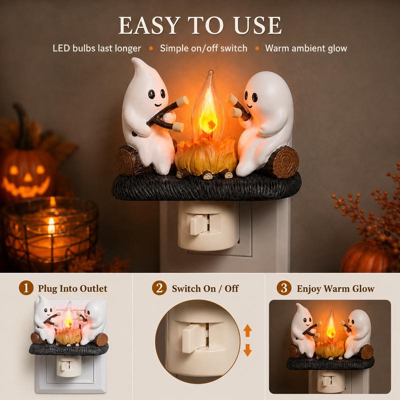 3D Flickering Campfire Plug-In Night Light, Halloween & Christmas Character LED Nightlight