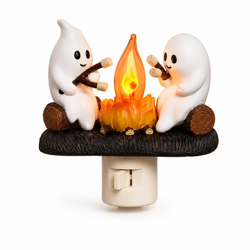 3D Flickering Campfire Plug-In Night Light, Halloween & Christmas Character LED Nightlight